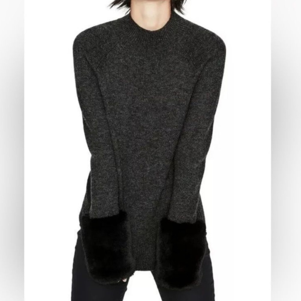 Boden Benedicta Gray Melange Cashmere Faux Fur Cuff Sweater